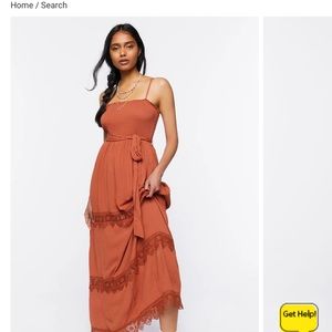 Auburn burnt orange pumpkin summer lace trim cami maxi dress